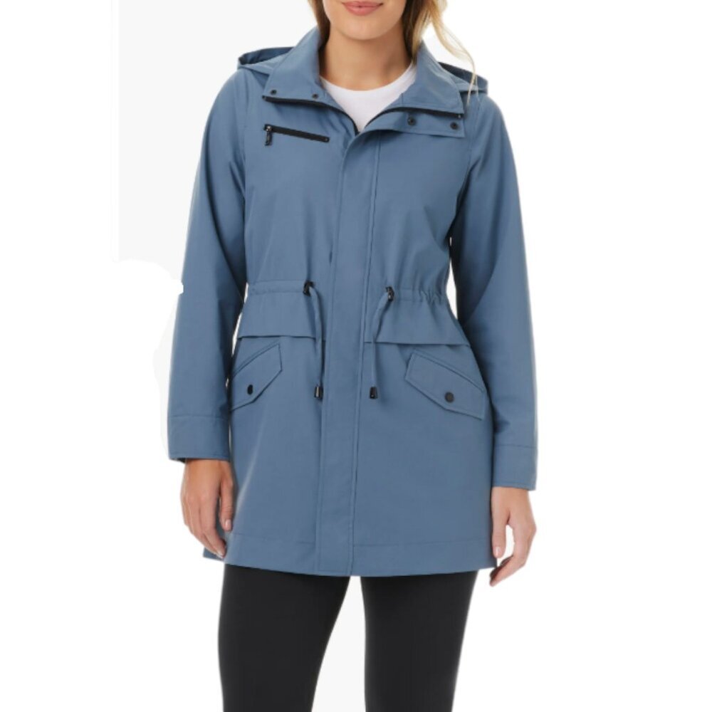 Vince Camuto Blue Hooded Rain Jacket Drawstring Waist Water Resistant XS - Picture 2 of 16